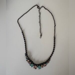 Aqua and Pink Rhinestone Necklace